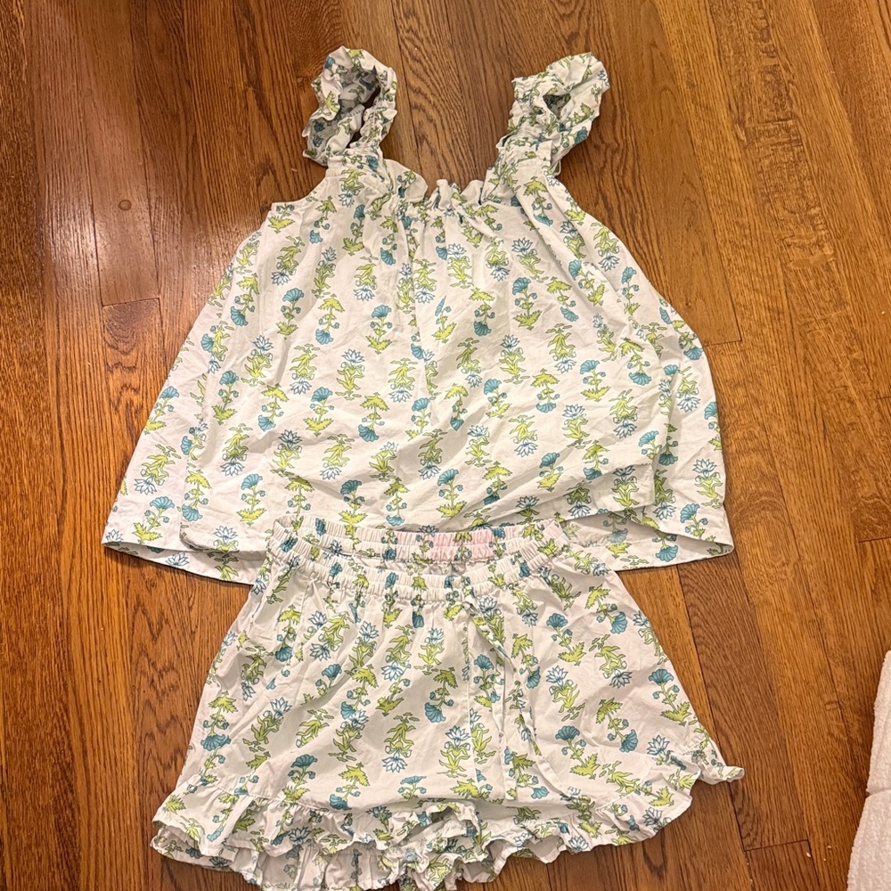 Piyama Nicolette Blue and White Floral Lotus Pajama Set